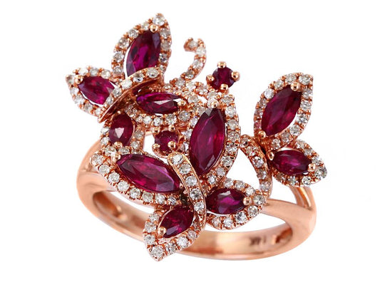 EFFY 14K ROSE GOLD DIAMOND,NATURAL RUBY RING