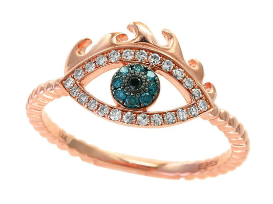 EFFY 14K ROSE GOLD DIAMOND,BLACK DIAMOND,BLUE DIAMOND, RING