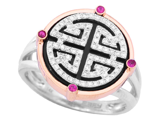 EFFY 14K ROSE GOLD DIAMOND,NATURAL RUBY,,BLACK ONYX. RING