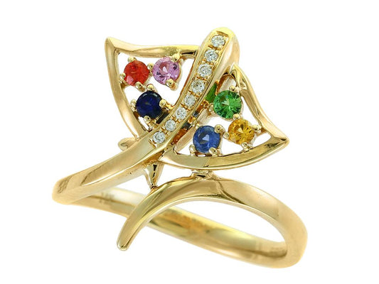 EFFY 14K YELLOW GOLD DIAMOND,NATURAL CEYLON SAPPHIRE,ORANGE SAPPHIRE,PINK SAPPHIRE,NATURAL SAPPHIRE,TSAVORITE,YELLOW SAPPHIRE RING