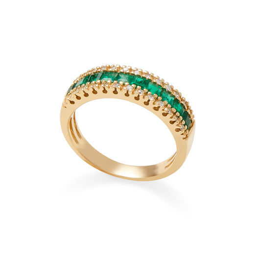 Effy 14K Yellow Gold Diamond, Natural Emerald Ring