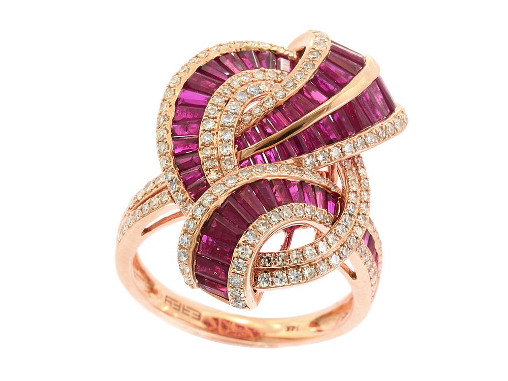 EFFY 14K ROSE GOLD DIAMOND,NATURAL RUBY RING