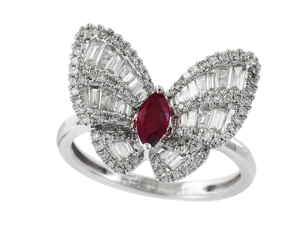 EFFY 14K WHITE GOLD DIAMOND,NATURAL RUBY RING