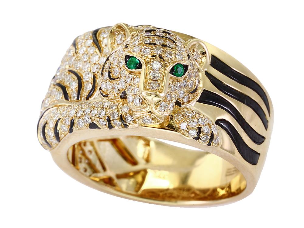 EFFY 14K YELLOW GOLD DIAMOND,NATURAL EMERALD RING