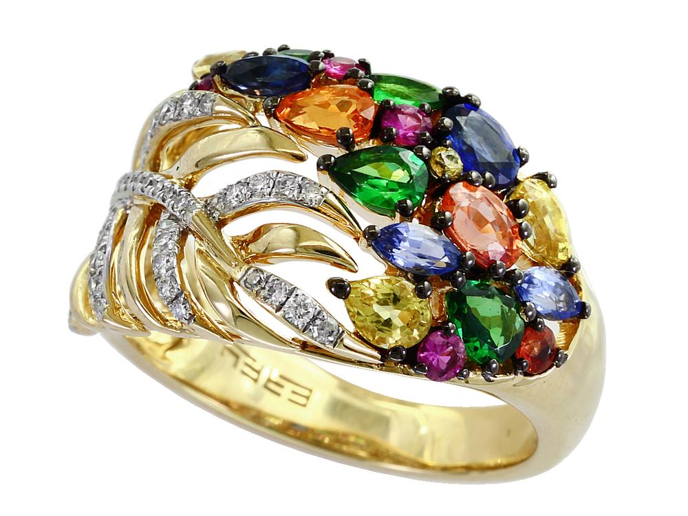 EFFY 14K YELLOW GOLD DIAMOND,NATURAL CEYLON SAPPHIRE,ORANGE SAPPHIRE,PINK SAPPHIRE,TSAVORITE,YELLOW SAPPHIRE RING