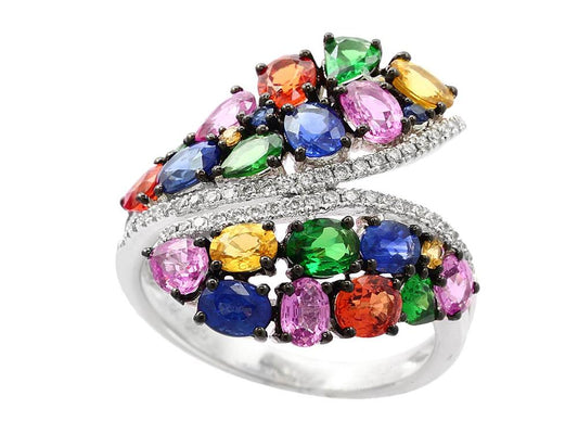 EFFY 14K WHITE GOLD DIAMOND,ORANGE SAPPHIRE,PINK SAPPHIRE,NATURAL SAPPHIRE,TSAVORITE,YELLOW SAPPHIRE RING