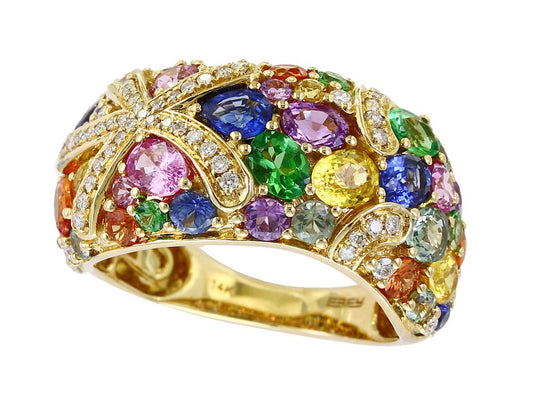 EFFY 14K YELLOW GOLD DIAMOND,GREEN SAPPHIRE,ORANGE SAPPHIRE,PINK SAPPHIRE,NATURAL SAPPHIRE,PURPLE SAPPHIRE,TSAVORITE,YELLOW SAPPHIRE RING