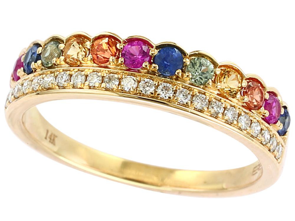 EFFY 14K YELLOW GOLD DIAMOND,GREEN SAPPHIRE,ORANGE SAPPHIRE,PINK SAPPHIRE,NATURAL SAPPHIRE,YELLOW SAPPHIRE RING