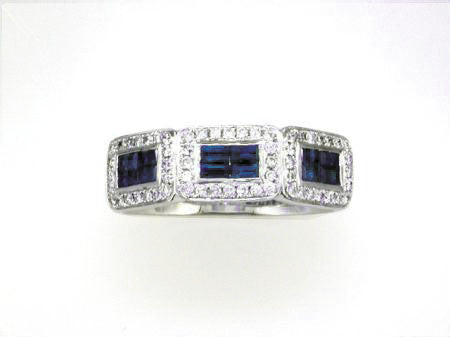 EFFY 14K WHITE GOLD DIAMOND,NATURAL SAPPHIRE RING