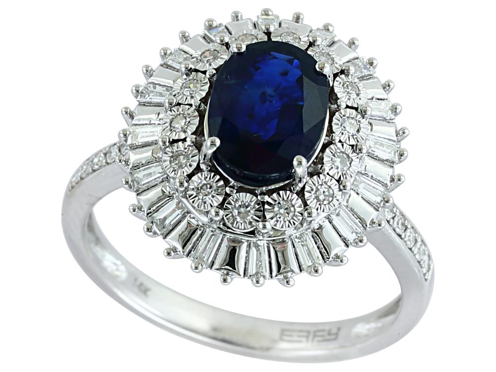 EFFY 14K WHITE GOLD DIAMOND,NATURAL SAPPHIRE RING