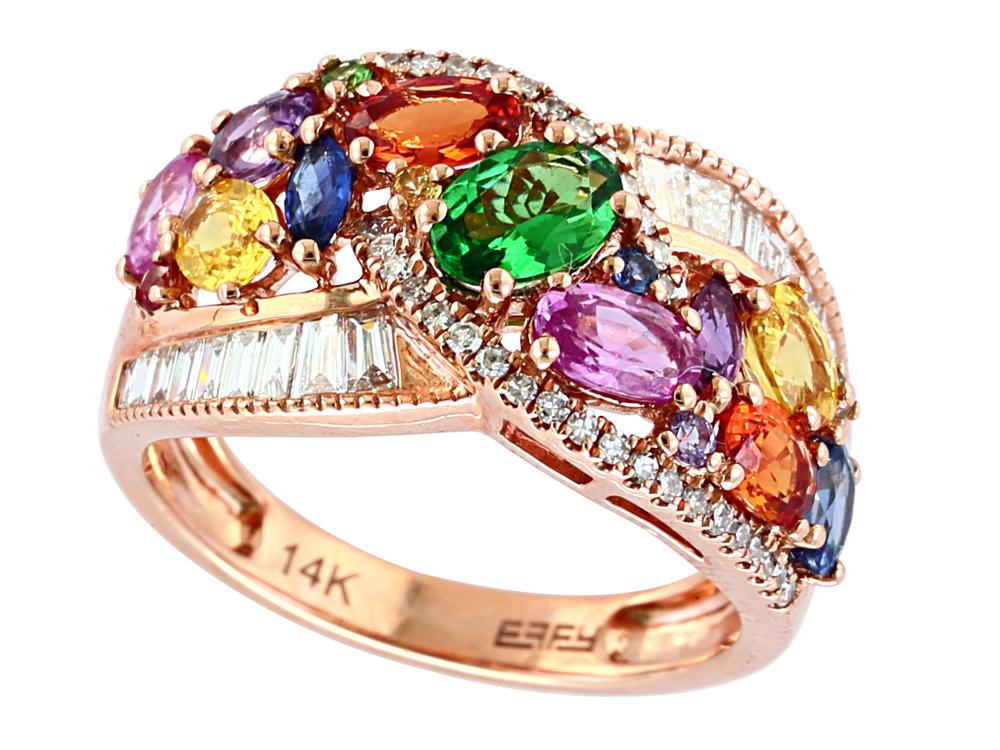 EFFY 14K ROSE GOLD DIAMOND,NATURAL CEYLON SAPPHIRE,GREEN SAPPHIRE,ORANGE SAPPHIRE,PINK SAPPHIRE,PURPLE SAPPHIRE,TSAVORITE,YELLOW SAPPHIRE RING