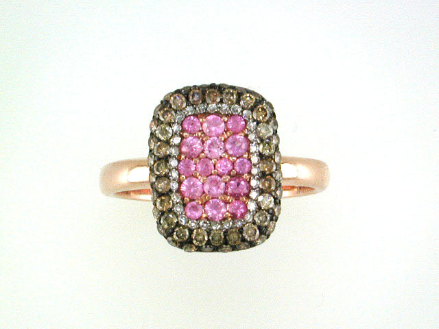 EFFY 14K ROSE GOLD DIAMOND,ESPRESSO DIAMOND,PINK SAPPHIRE RING