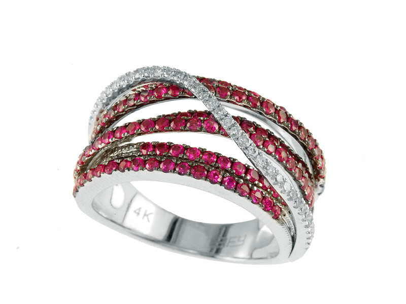 EFFY 14K WHITE GOLD DIAMOND,NATURAL RUBY RING