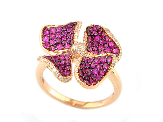 EFFY 14K ROSE GOLD DIAMOND,NATURAL RUBY RING