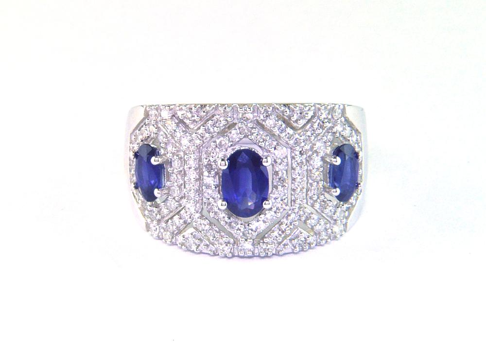 EFFY 14K WHITE GOLD DIAMOND,NATURAL SAPPHIRE RING