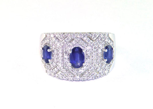 EFFY 14K WHITE GOLD DIAMOND,NATURAL SAPPHIRE RING