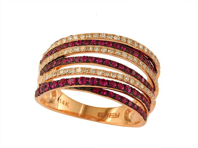 EFFY 14K ROSE GOLD DIAMOND,NATURAL RUBY RING