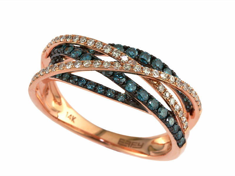 EFFY 14K ROSE GOLD DIAMOND,BLUE DIAMOND, RING