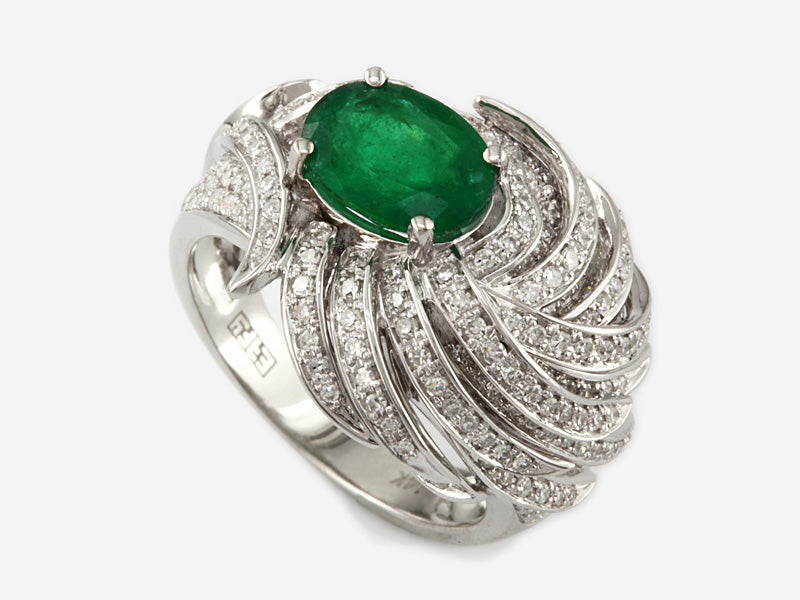 EFFY 14K WHITE GOLD DIAMOND,NATURAL EMERALD RING