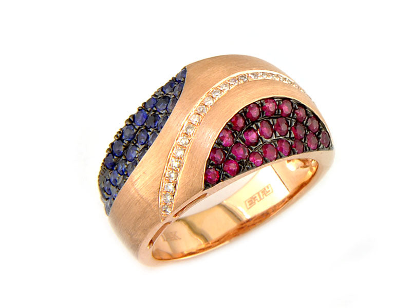 EFFY 14K ROSE GOLD DIAMOND,NATURAL RUBY,NATURAL SAPPHIRE RING