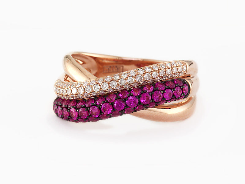 EFFY 14K ROSE GOLD DIAMOND,NATURAL RUBY RING