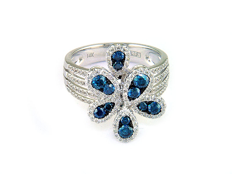 EFFY 14K WHITE GOLD DIAMOND,BLUE DIAMOND, RING