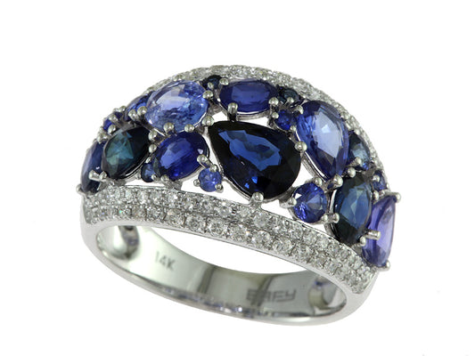 EFFY 14K WHITE GOLD DIAMOND,NATURAL CEYLON SAPPHIRE,NATURAL SAPPHIRE RING