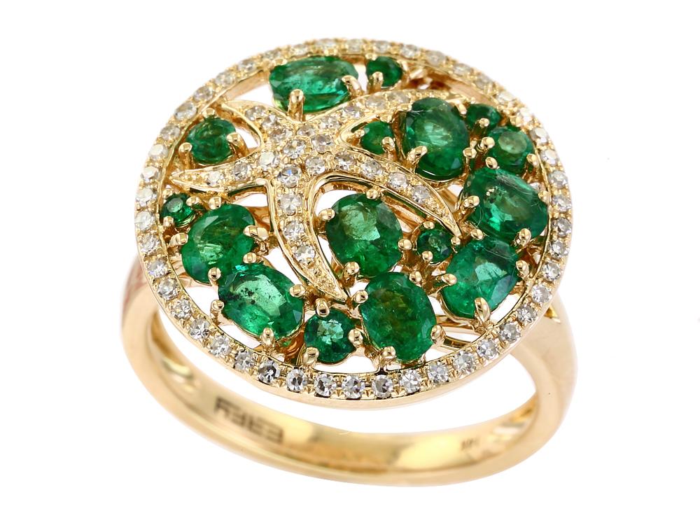 EFFY 14K YELLOW GOLD DIAMOND,NATURAL EMERALD RING