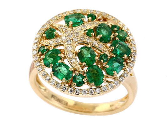 EFFY 14K YELLOW GOLD DIAMOND,NATURAL EMERALD RING