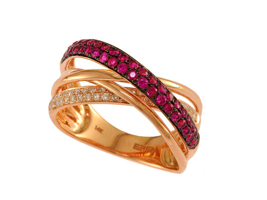 EFFY 14K ROSE GOLD DIAMOND,NATURAL RUBY RING