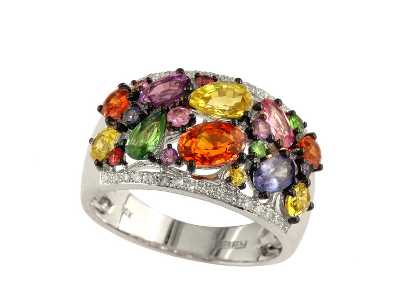 EFFY 14K WHITE GOLD DIAMOND,NATURAL CEYLON SAPPHIRE,ORANGE SAPPHIRE,PINK SAPPHIRE,PURPLE SAPPHIRE,TSAVORITE,YELLOW SAPPHIRE RING