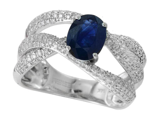 EFFY 14K WHITE GOLD DIAMOND,NATURAL SAPPHIRE RING