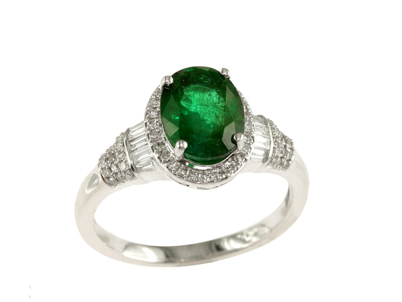 EFFY 14K WHITE GOLD DIAMOND,NATURAL EMERALD RING