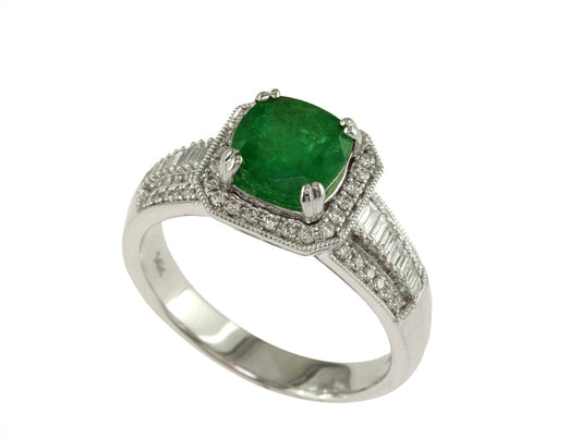 EFFY 14K WHITE GOLD DIAMOND,NATURAL EMERALD RING