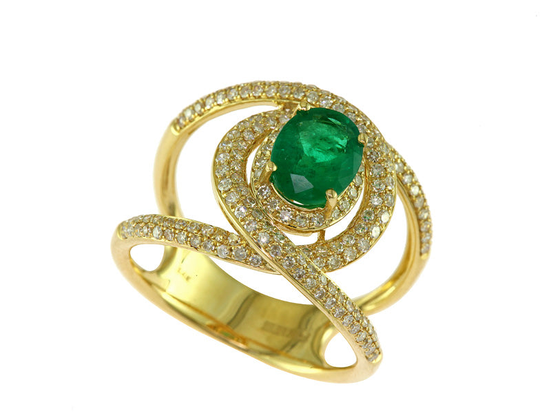 EFFY 14K YELLOW GOLD DIAMOND,NATURAL EMERALD RING