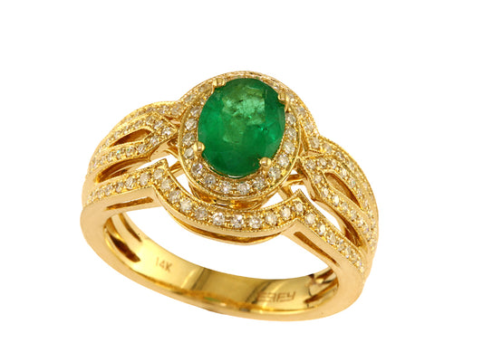 EFFY 14K YELLOW GOLD DIAMOND,NATURAL EMERALD RING