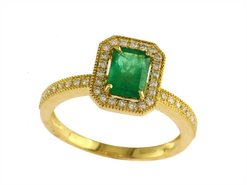 EFFY 14K YELLOW GOLD DIAMOND,NATURAL EMERALD RING