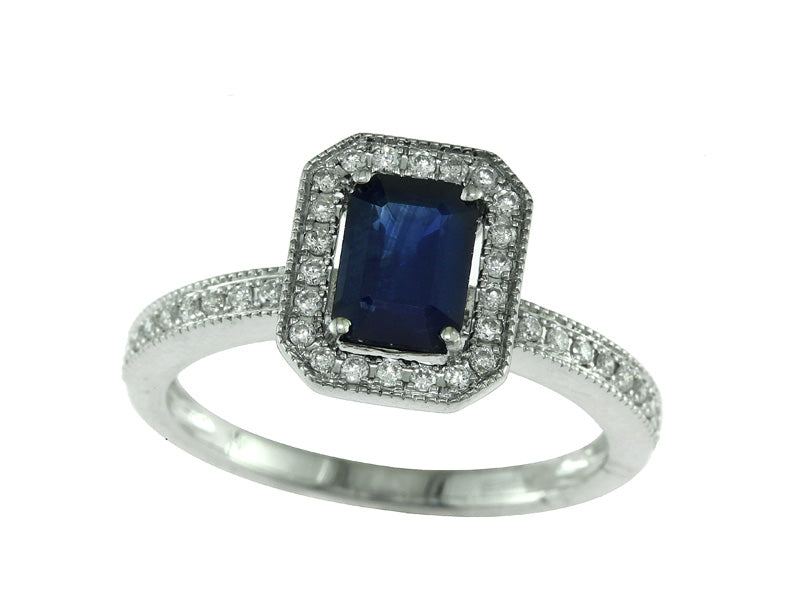 EFFY 14K WHITE GOLD DIAMOND,NATURAL SAPPHIRE RING