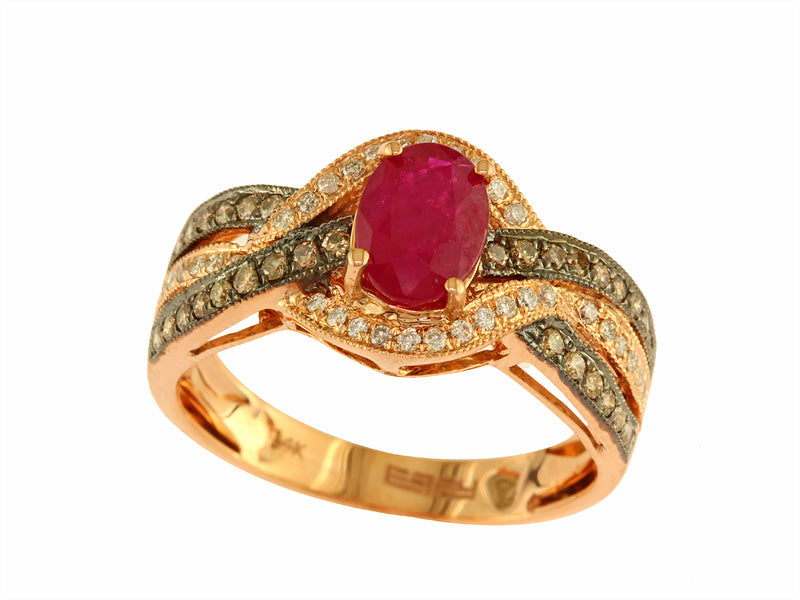 EFFY 14K ROSE GOLD DIAMOND,ESPRESSO DIAMOND,NATURAL RUBY RING