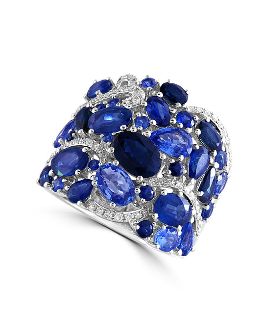 Effy 14K White Gold Diamond,Natural Ceylon Sapphire,Natural Sapphire Ring