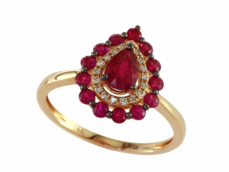 EFFY 14K ROSE GOLD DIAMOND,NATURAL RUBY RING