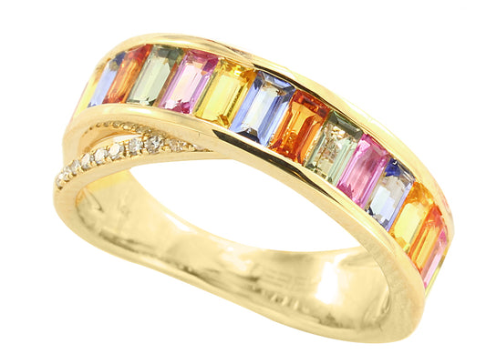 EFFY 14K YELLOW GOLD DIAMOND,NATURAL CEYLON SAPPHIRE,GREEN SAPPHIRE,ORANGE SAPPHIRE,PINK SAPPHIRE,PURPLE SAPPHIRE,YELLOW SAPPHIRE,MULTI SAPPHIRE RING