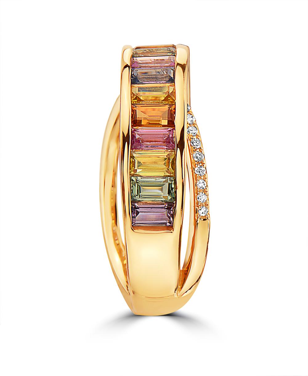 EFFY 14K YELLOW GOLD DIAMOND,NATURAL CEYLON SAPPHIRE,GREEN SAPPHIRE,ORANGE SAPPHIRE,PINK SAPPHIRE,PURPLE SAPPHIRE,YELLOW SAPPHIRE,MULTI SAPPHIRE RING