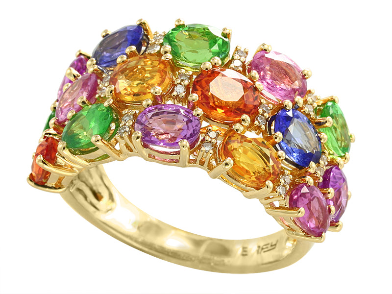 EFFY 14K YELLOW GOLD DIAMOND,NATURAL CEYLON SAPPHIRE,ORANGE SAPPHIRE,PINK SAPPHIRE,PURPLE SAPPHIRE,TSAVORITE,YELLOW SAPPHIRE RING