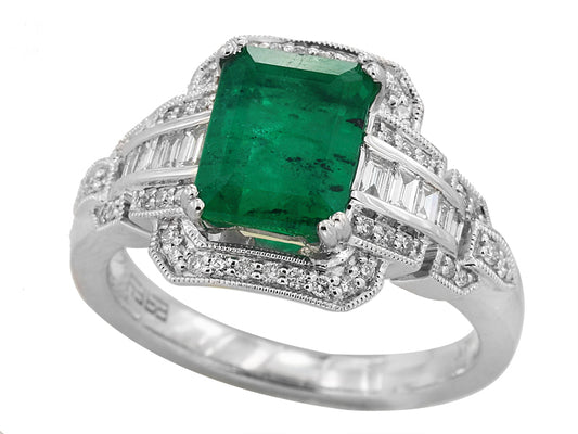 EFFY 14K WHITE GOLD DIAMOND,NATURAL EMERALD RING