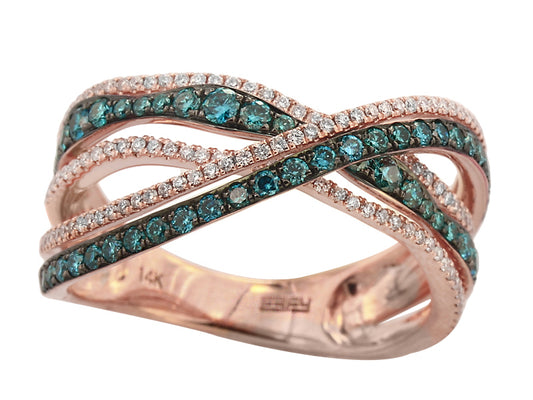 EFFY 14K ROSE GOLD DIAMOND,BLUE DIAMOND, RING