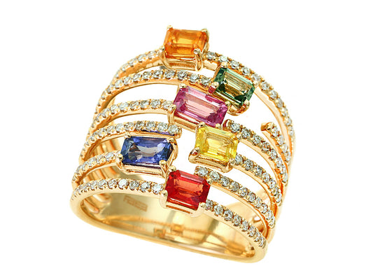 EFFY 14K YELLOW GOLD DIAMOND,NATURAL CEYLON SAPPHIRE,GREEN SAPPHIRE,ORANGE SAPPHIRE,PINK SAPPHIRE,YELLOW SAPPHIRE RING