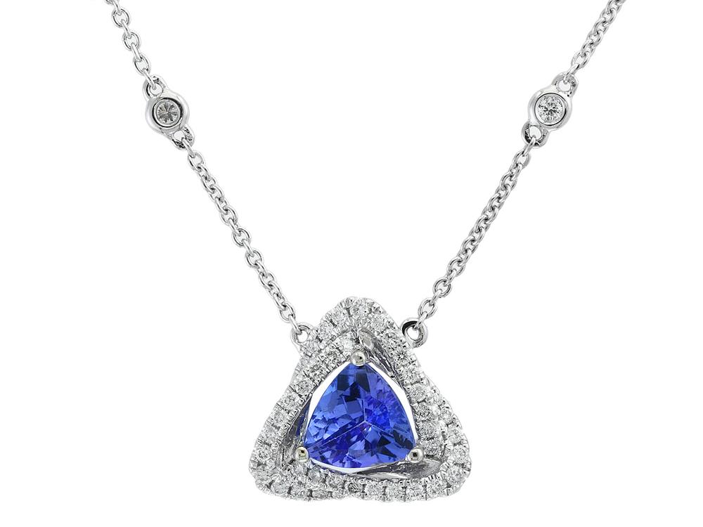 EFFY 14K WHITE GOLD DIAMOND,TANZANITE NECKLACE (WITH  6.5  CENTER SIZE) CENTER SIZE: