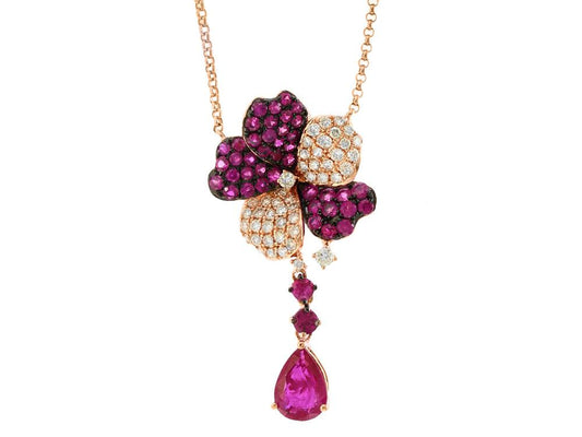 EFFY 14K ROSE GOLD DIAMOND,NATURAL RUBY NECKLACE