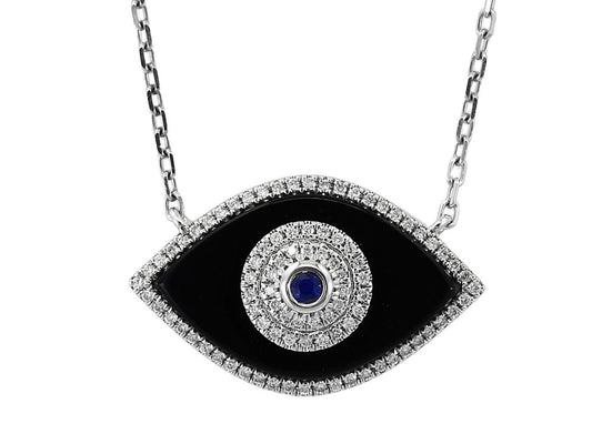 EFFY 14K WHITE GOLD DIAMOND,NATURAL SAPPHIRE,,ONYX NECKLACE